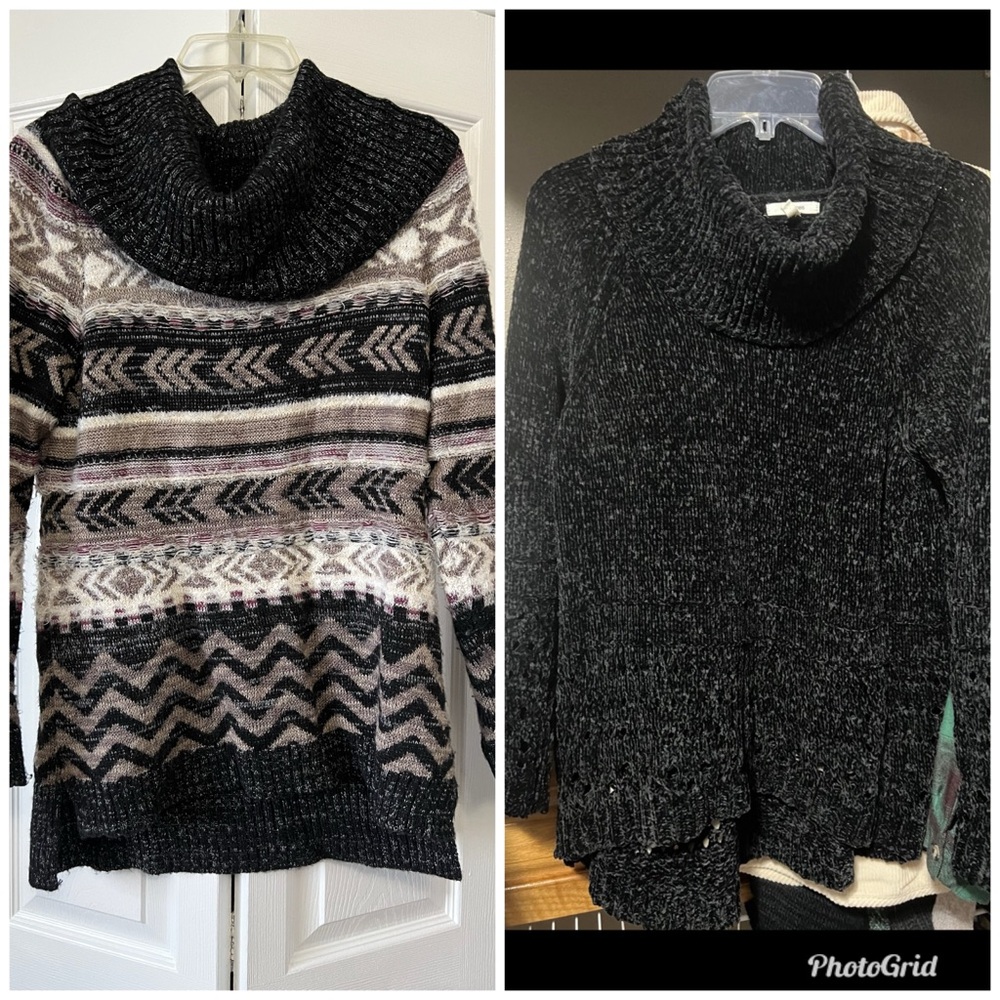 Maurices Black and Cream Patterned Cowl Neck Sweaters Bundle